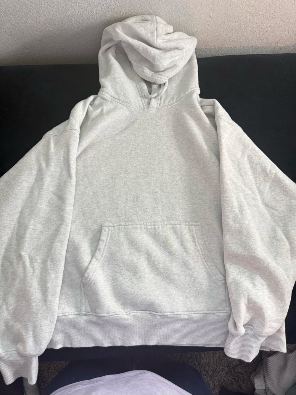 Aritzia TNA cozy fleece Classic Hooded Pullover Sweatshirt - Light Gray